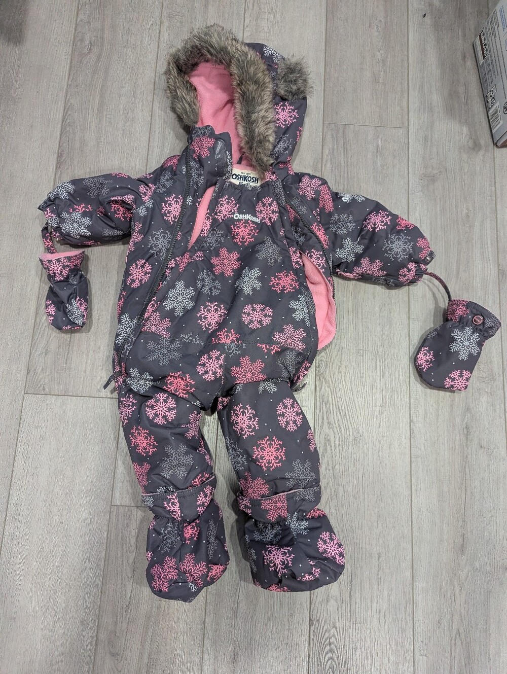 OshKosh B'gosh Gray Snowsuit with Pink & White Snowflakes